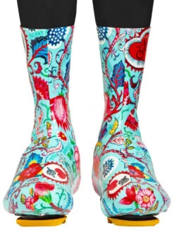 Secret Garden Cycling Shoe Covers- Aqua -Cycology SECRET GARDEN SHOE COVER FRONT both