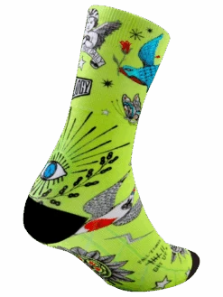 Tattoo Cycling Socks -Cycology TATTOO LIME CYCLING SOCK SIDE ANGLE