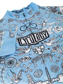 Velo Tattoo Men's Classic Jersey Blue -Cycology Velo tattoo BLUE detail front 591214